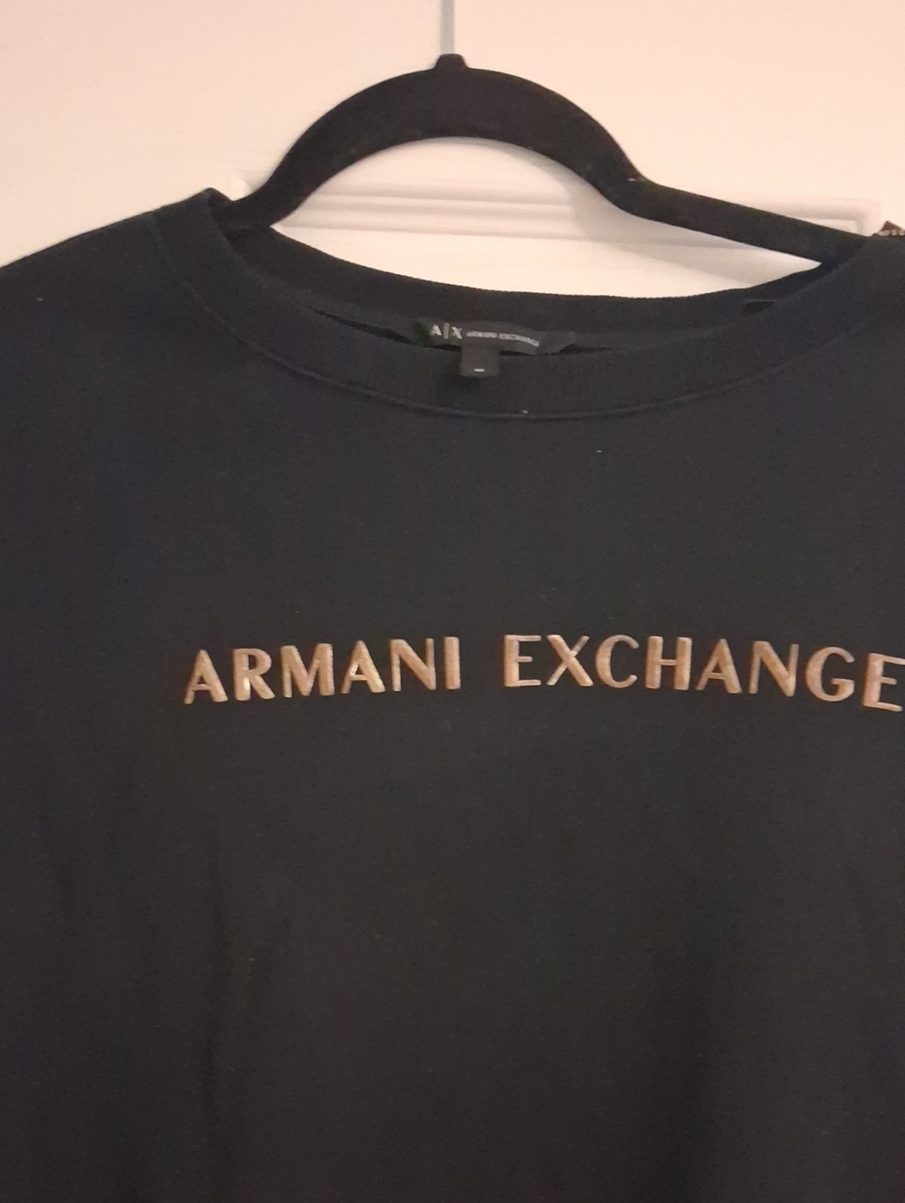 Armani Exchange Women's Black Tee with Gold Logo